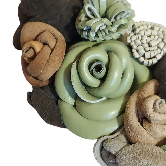 Artisan Leather Suede Floral Choker Green Brown Tan Flowers Magnetic Closure - Picture 7 of 14